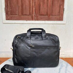 Black Leather Briefcase Laptop Bag Professional